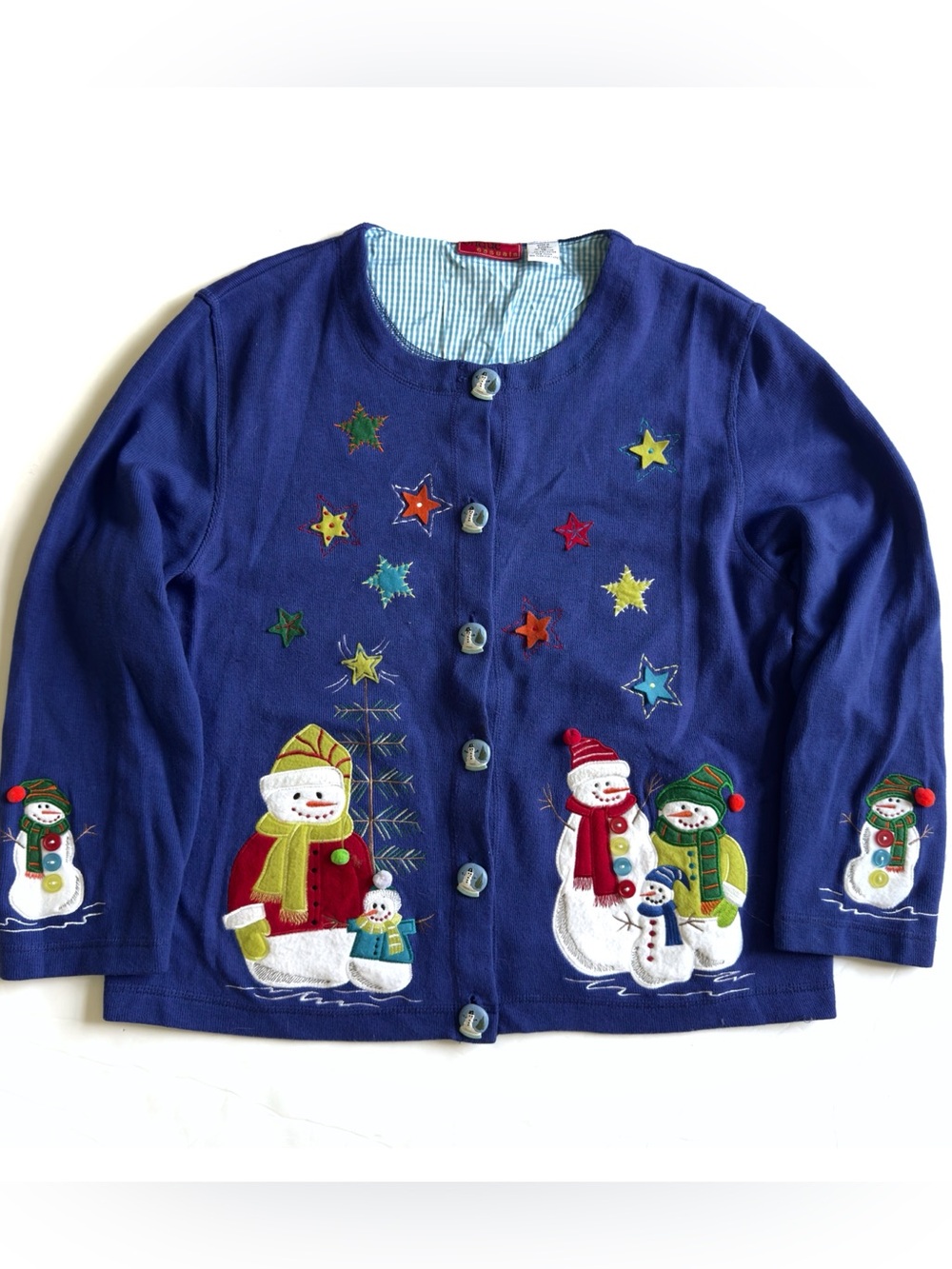 Onque Casuals Snowman Christmas Cardigan Sweater XL Colorful Button Up Holiday